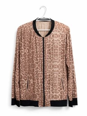 Road Runner Leopard Print Nylon & Spandex Athletic Bomber Jacket - Size XL EUC